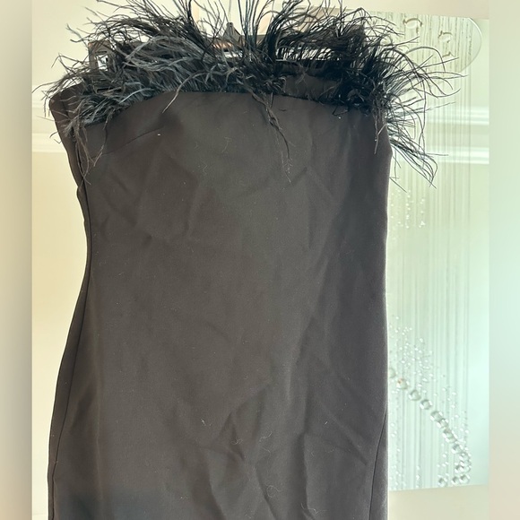 Likely Elegant Black Strapless Dress with Feather Detail with Flaws - Picture 2 of 5